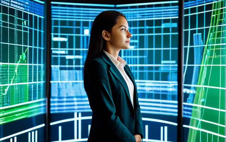A focused female AI ethicist in professional business attire, standing in front of a large, translucent holographic display that visually represents complex AI decision-making processes, highlighting data pathways and explainable logic. Her expression is contemplative, engaging with the visualization. The setting is a futuristic, bright research lab with clean lines and subtle blue and green light accents. fully clothed, modest clothing, appropriate attire, safe for work, professional, perfect anatomy, correct proportions, natural pose, well-formed hands, proper finger count, natural body proportions, professional photography, high quality, appropriate content, family-friendly.