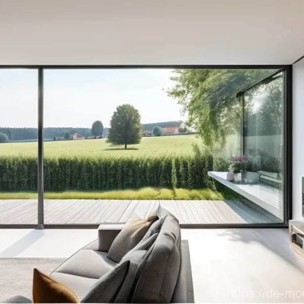 인간 기술 공존의 문화적 관점 - **"A modern, well-lit smart home living room in Germany, with clean, minimalist German architectural...