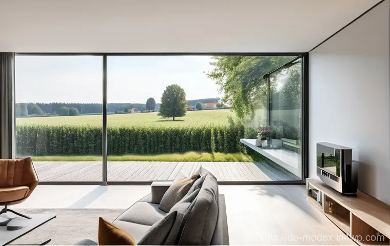 인간 기술 공존의 문화적 관점 - **"A modern, well-lit smart home living room in Germany, with clean, minimalist German architectural...