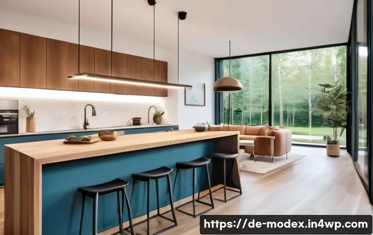 인간 기술 공존의 미래 전망 - A modern German smart home interior during daytime, showcasing a seamless integration of smart devic...