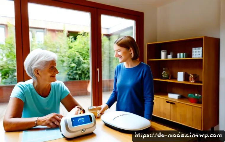 인간 기술 공존을 위한 혁신적 접근 - Photorealistic scene of a multigenerational German family in a bright modern Berlin apartment, an ol...